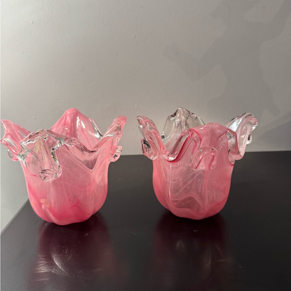Elegant Pink Swirl Art Calla Lily Glass Vases